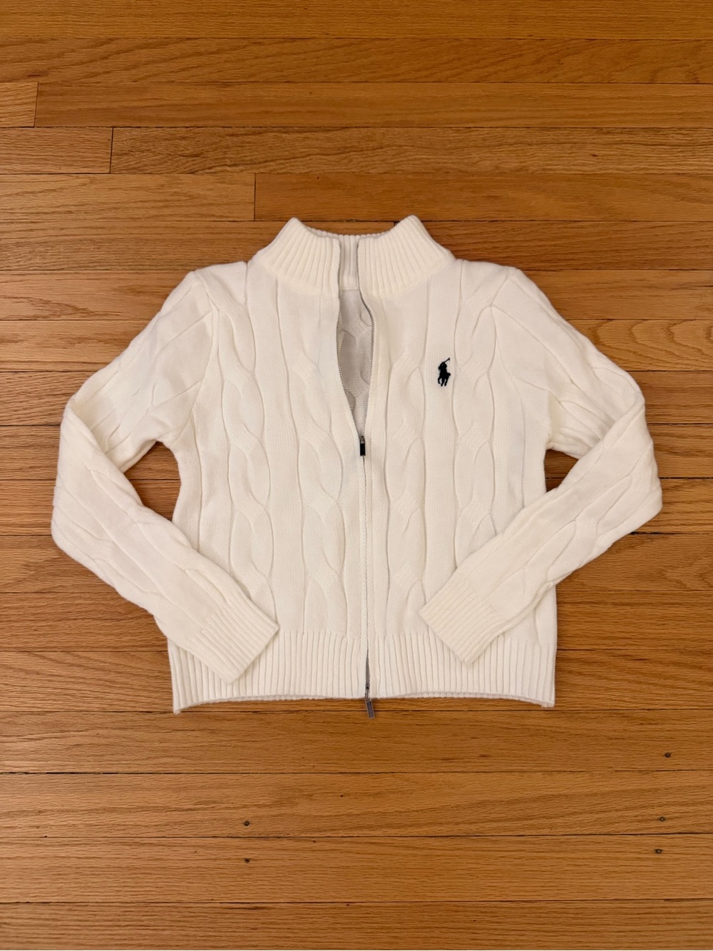 Polo by Ralph Lauren Cream Cable-Knit Zip Cardigan with Pony Logo